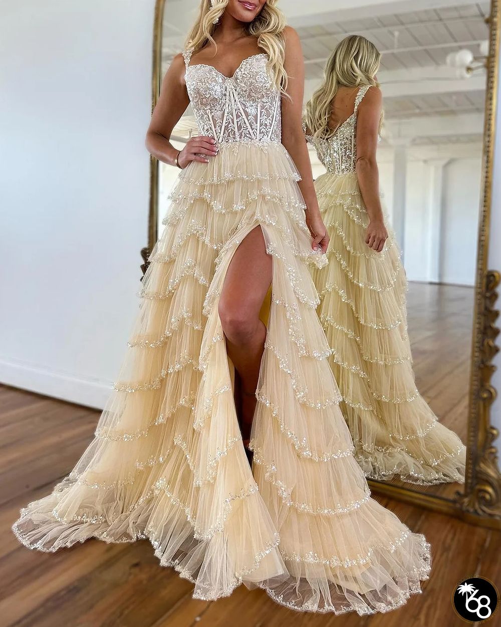 Women's Sleeveless Slit Mesh Cake Dress | 168DEAL