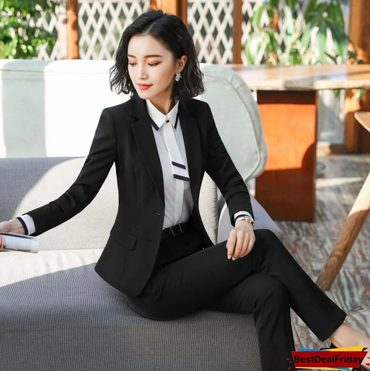 New Fashion Two Piece Set Women Pant Suits For Office Ladies Long Sleeve Slim BlazerAnd Trouser Formal Clothes
