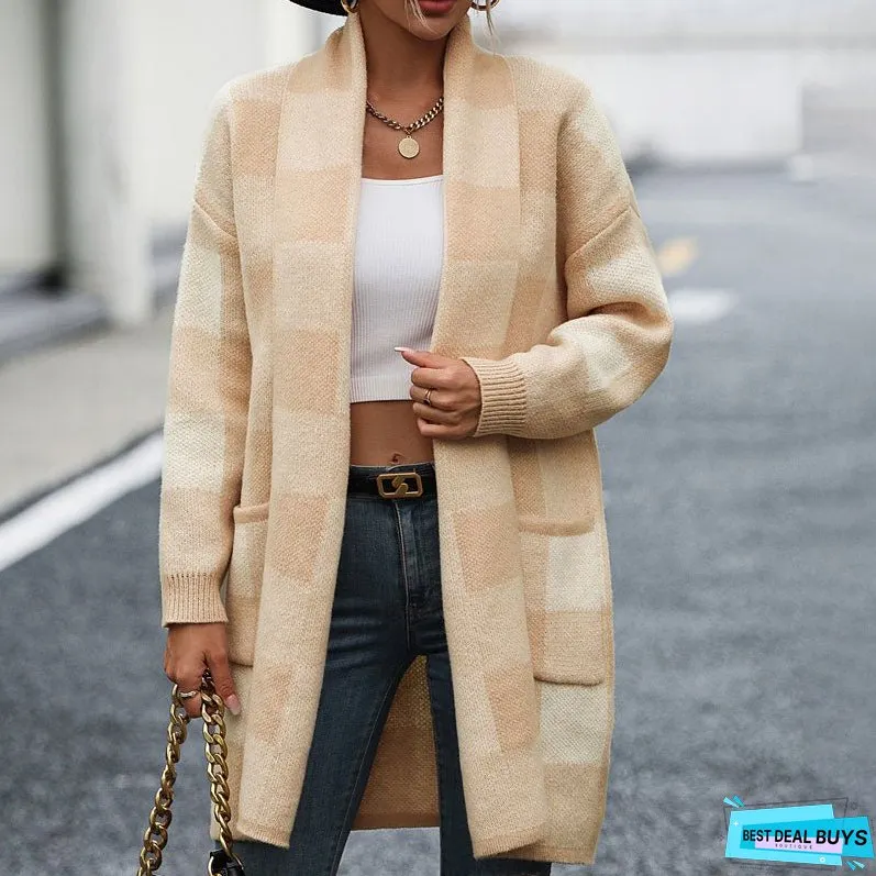 Casual Plaid Knitted Cardigan