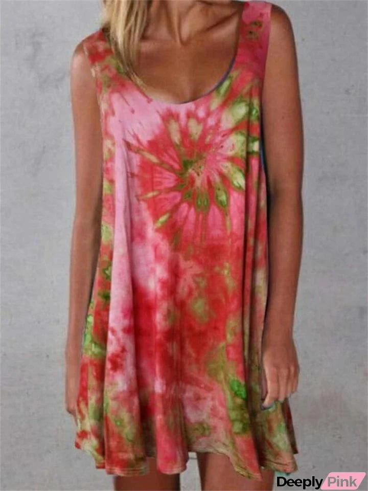 Sleeveless Floral Tie-Dye Pastel Dress