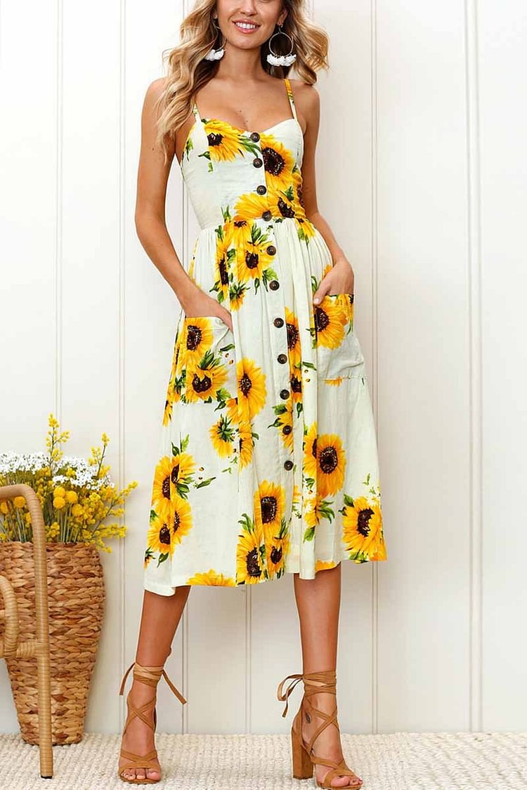 Sunflower Print Camisole Dress