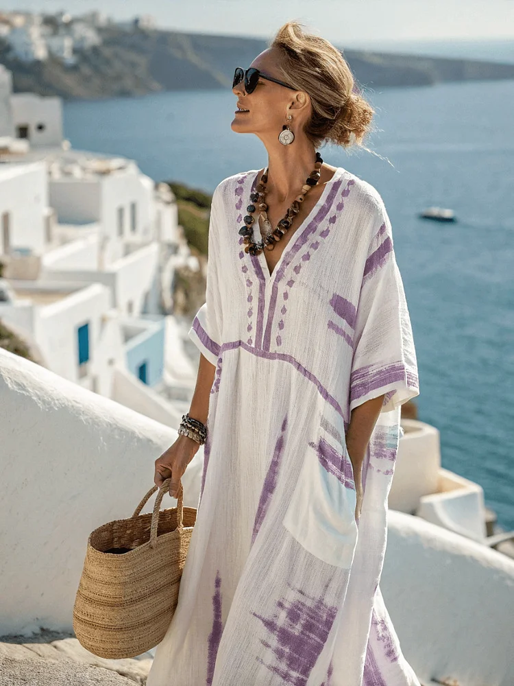 Linen Ocean Printed Loose Women's Dresses