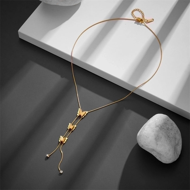 Titanium Steel Minimalist Plating Butterfly Titanium Steel Pendant Necklace