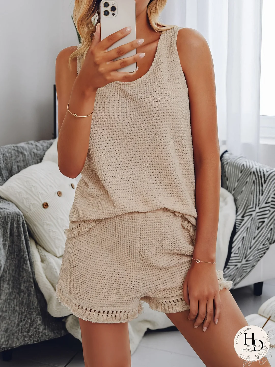 Casual Fringe Tank Top & Shorts Two Piece Set