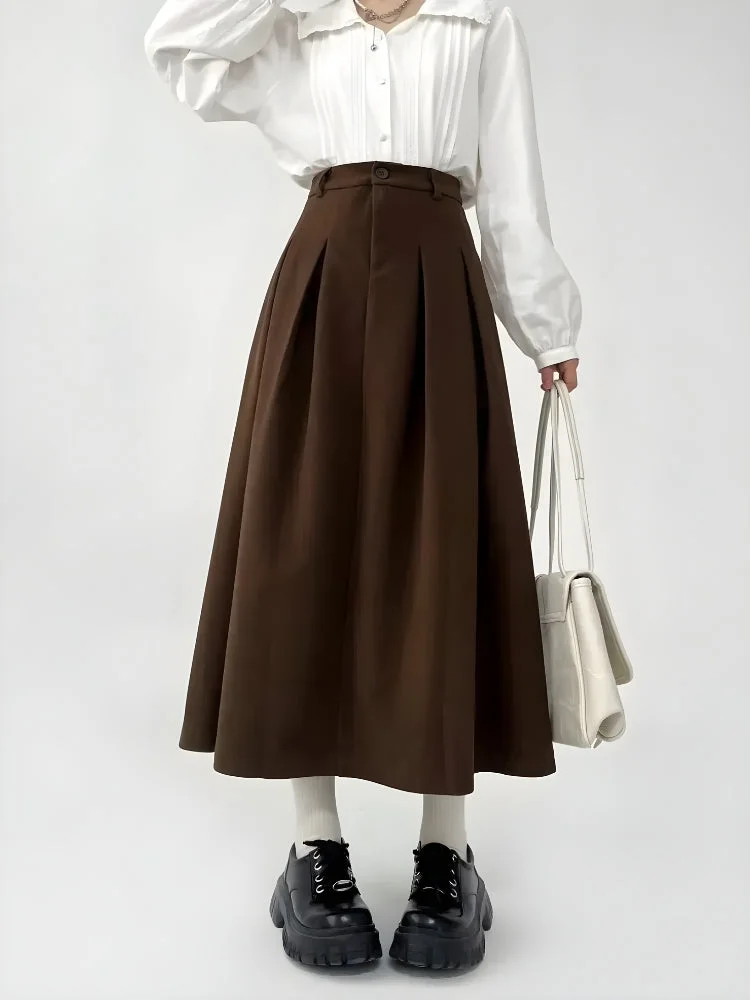 Brownm Academia Pleated Midi Skirt