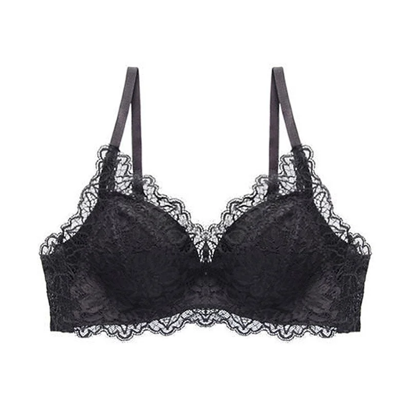 DERUILADY Sexy Lace Floral Push Up Bra Thin Comfortable Lingerie Wireless Adjustable Bralette Backless Bra For Women Underwear