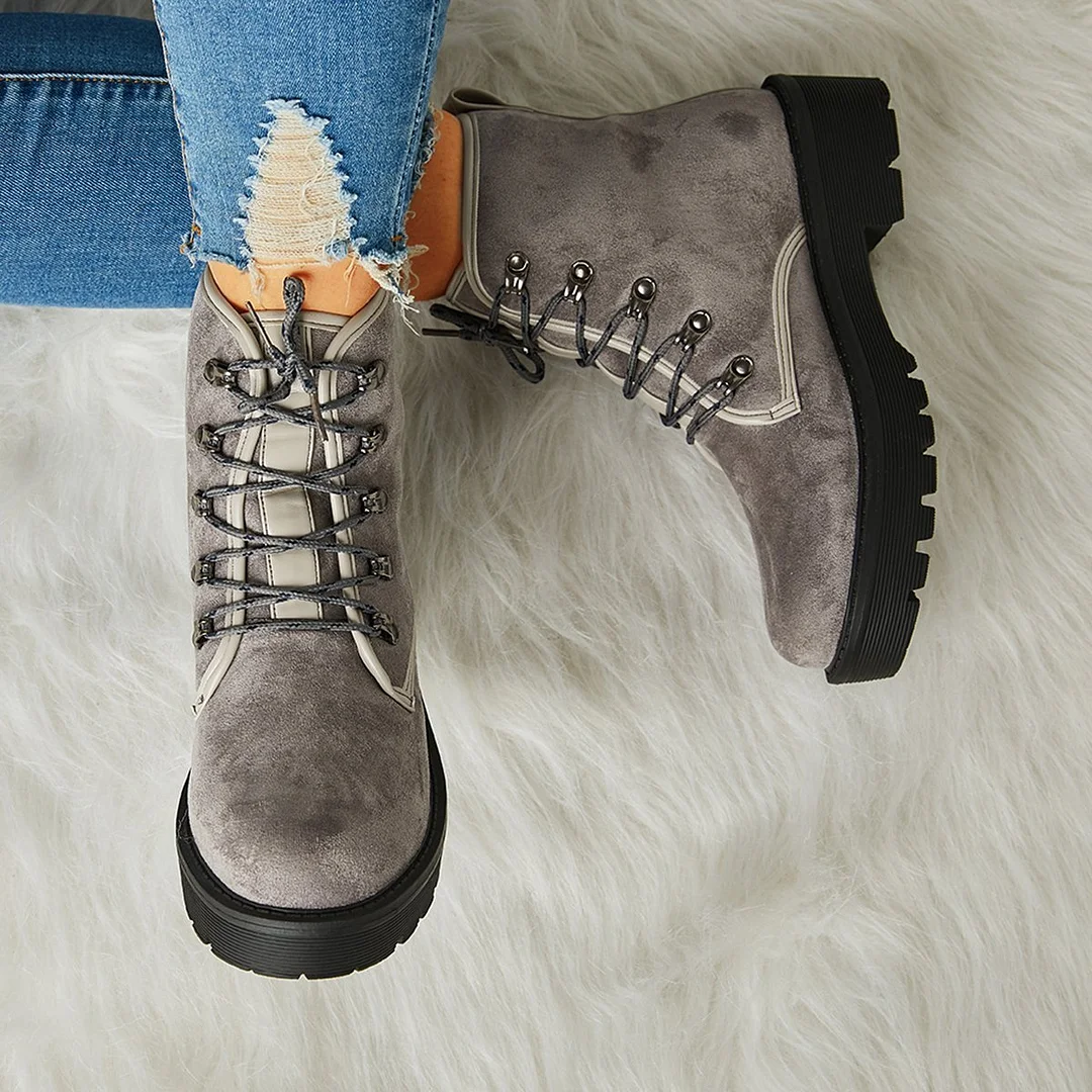 Women Trendy Suede Lace-Up Snow Boots