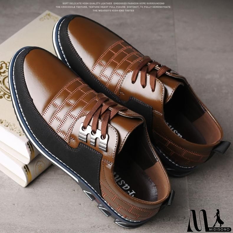 MidiSono - Men's Lace Up Microfiber Leather Shoes