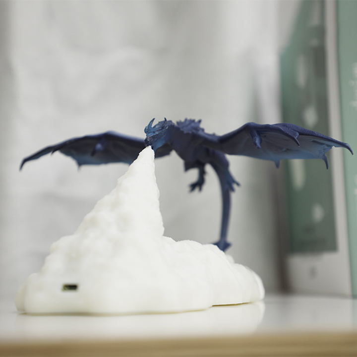 3D Printed Dragon Lamp with Chargable Castle - Fire-Breathing Dragon  Breathe Night Light Desktop Ornament