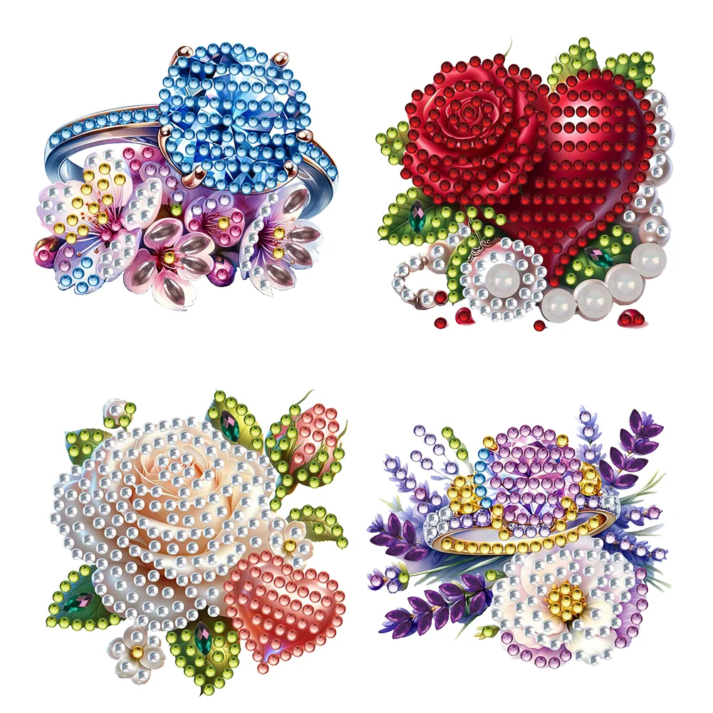 4Pcs Heart Flower Diamond Painting Brooch Jewelry Kit for Wedding Party Gift