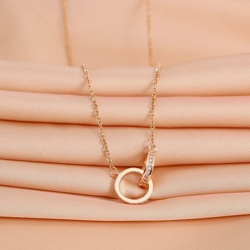 Modern Style Classic Style Round Titanium Steel Copper Plating Inlay Rose Gold Plated Zircon Pendant Necklace