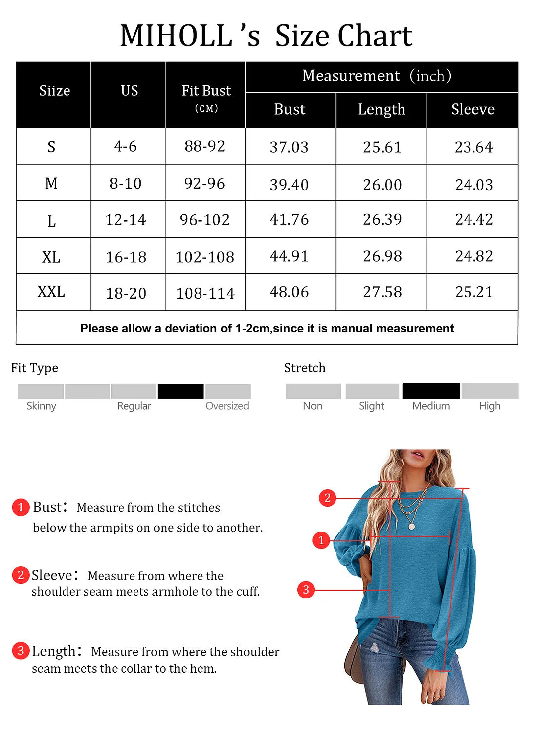 MIHOLL Womens Long Sleeve Top Crew Neck Ruffle Lantern Sleeve Casual Loose Blouse T Shirts