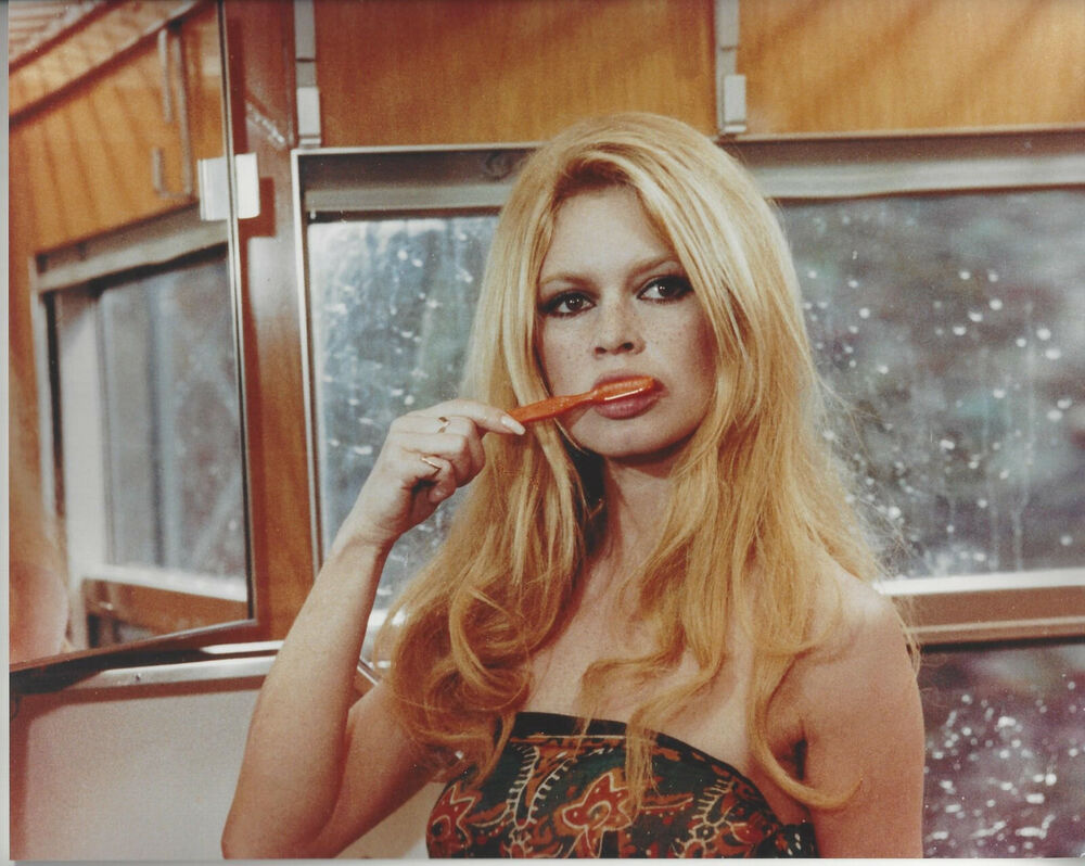 Beautiful Actress Bridget Bardot  8x10 color  Photo Poster painting brushing her teeth