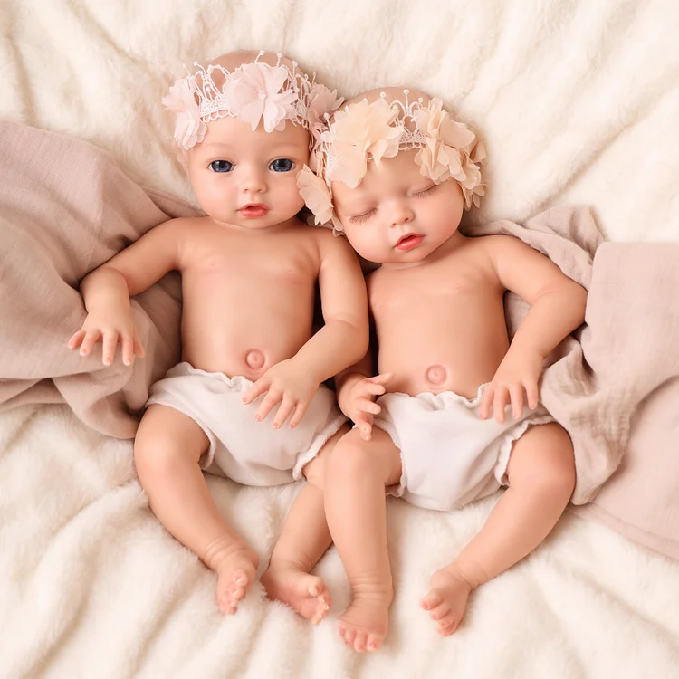 Babeside Smiling Reborn Baby Terry & Tero 16'' Little Infant Twins Best Gift for Kid
