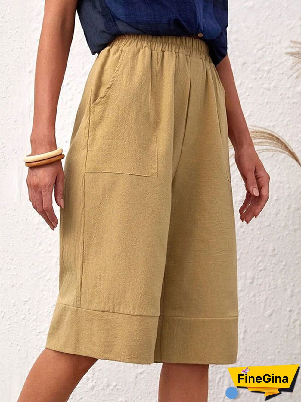 Loose Solid Color Casual Elastic Waist Shorts