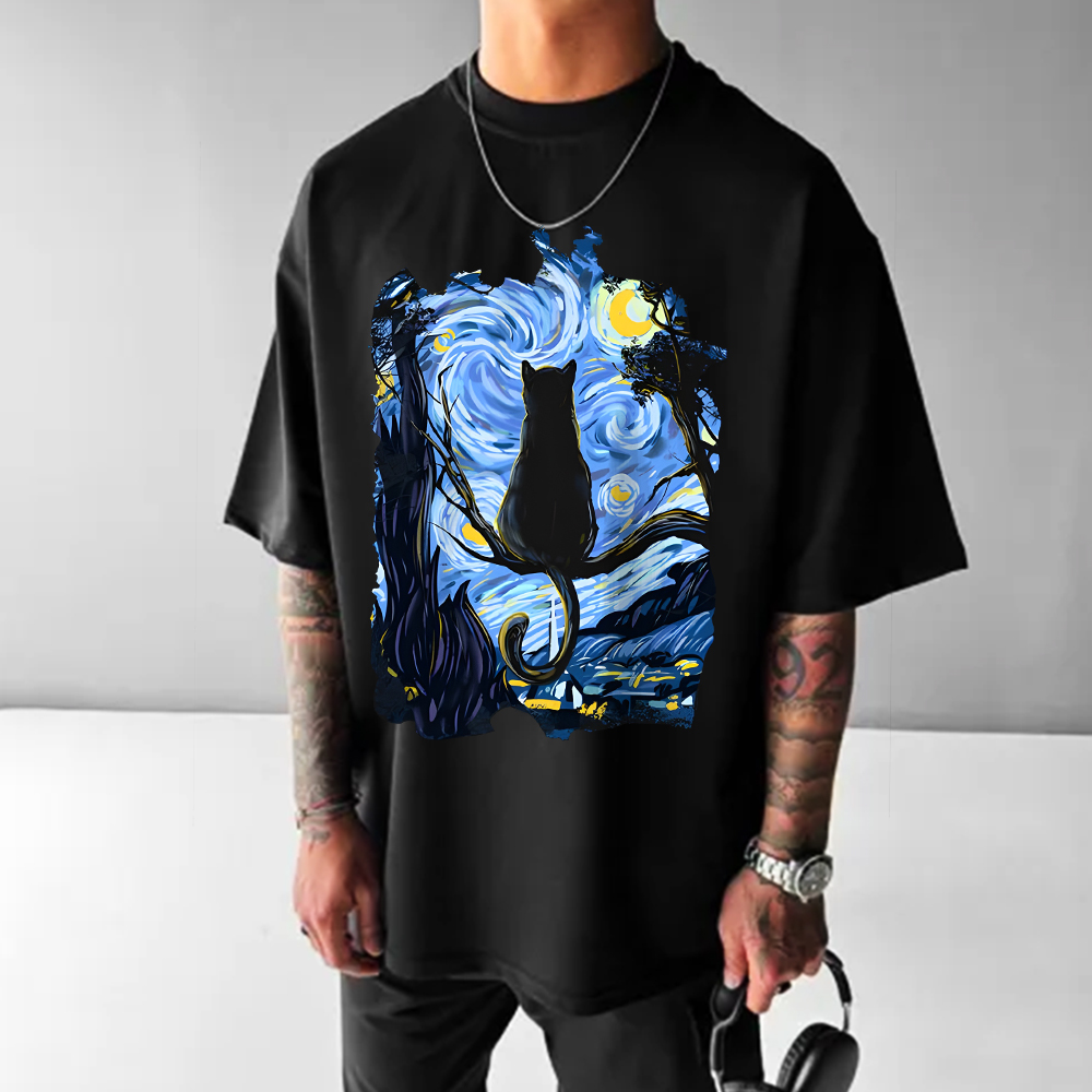 Unisex Oversized Cat Art Print T-Shirt