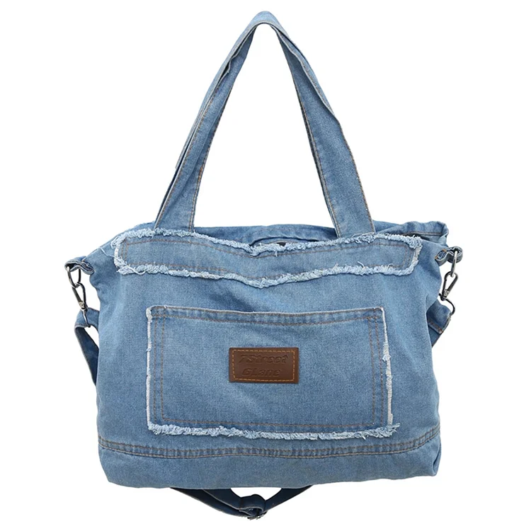 Casual Sling Bag Fashion Denim Tote Handbag Versatile Satchel Bag (Light Blue)