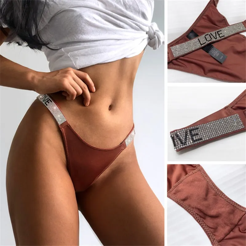 Sexy G-string Briefs Panties Rhinestone Ice Silk Antibacterial Thong Underpant трусы Lingerie Underwear Intimates трусы женские