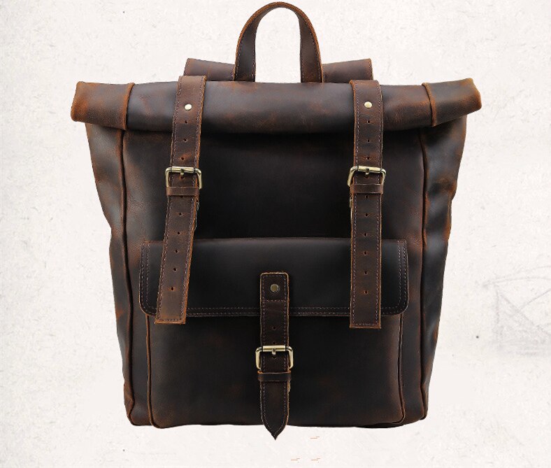 Front View of Woosir Genuine Leather 17" Laptop Backpack