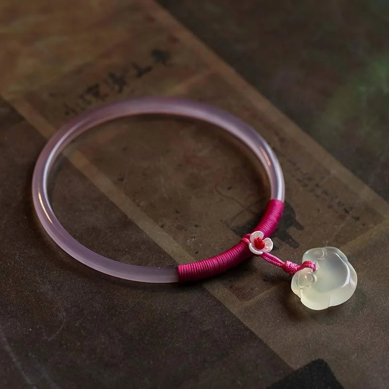 Natural Chalcedony Green Aventurine Lotus Bell Blessing Bracelet Bangle