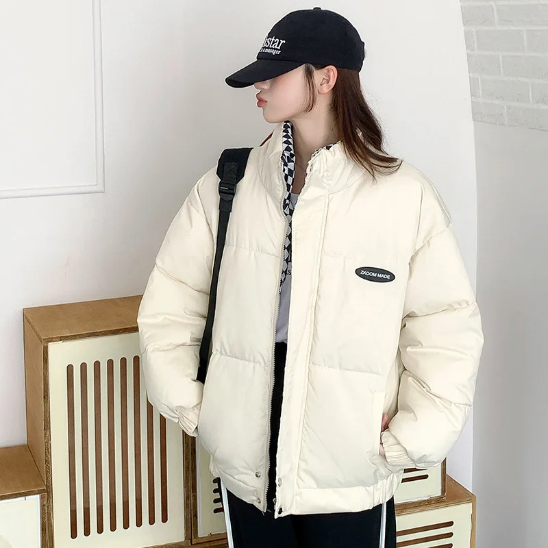 Woherb 2024 Winter New Style Lazy Down Cotton Clothes Female Loose Standing Collar Short Cotton-Padded Jacket And Thick Bread Batch-Outfit Ideas