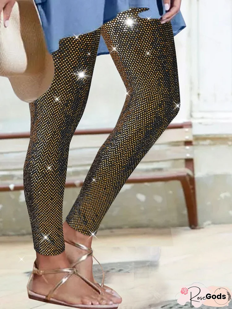 Sequin Wedding Party Mother's Day Fit High Elastic Rubber Waist Pants Plus Size