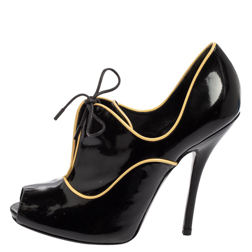 Black Patent Leather Peep Toe Stiletto Heel Lace Up Ankle Boots Nicepairs