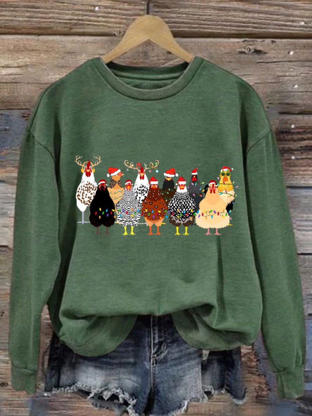 Women's Christmas Lanterns Chicken Printed Sweatshirt