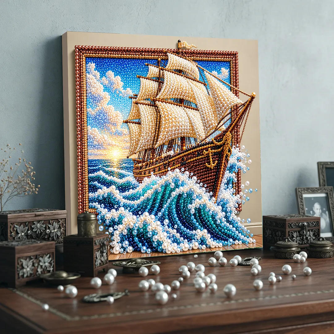 Framed Pearl Mosaic Painting Kit Sailboat 11.81x11.81in