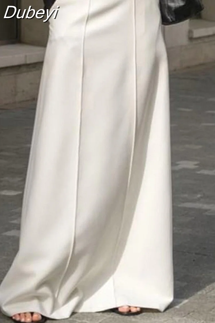 Dubeyi Fashion White Simple Women'S Skirt 2023 Elegant High Waisted Straight Skirts Autumn Casual Solid Floor-Length Skirts Female