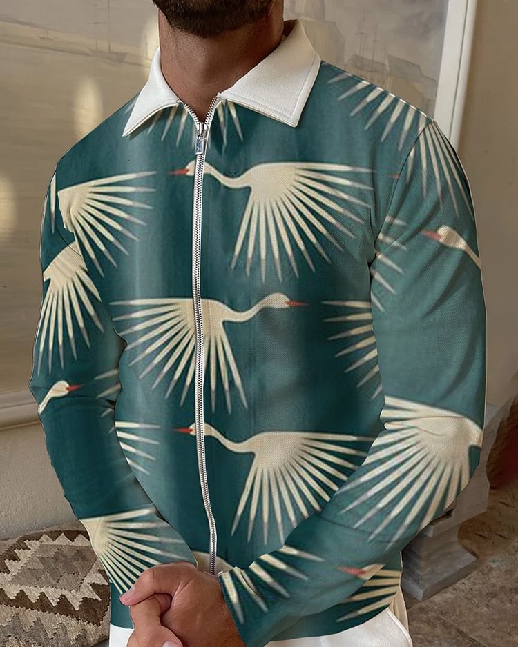 Men's casual geometric pattern retro polo shirt 4c09