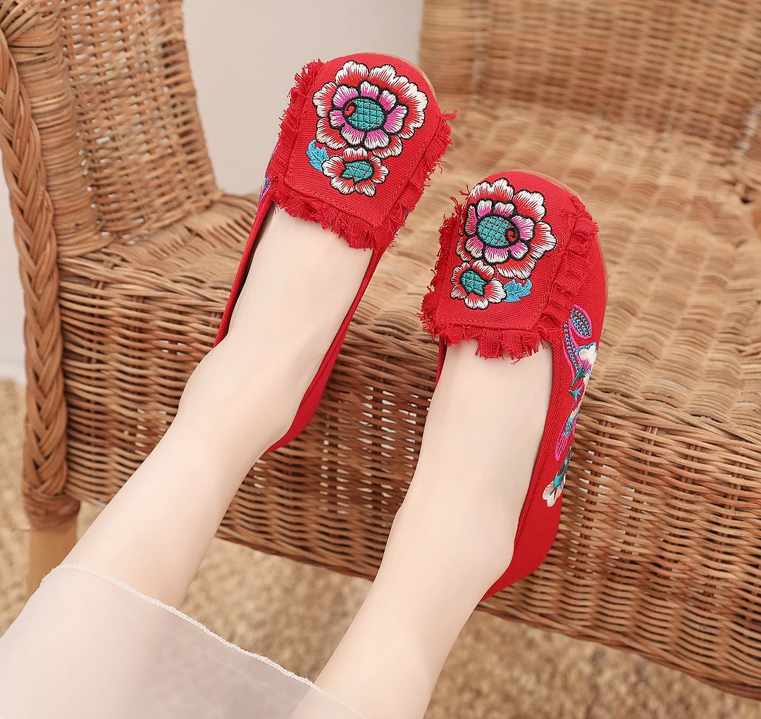 Colourp Colourp Embroidered Single Shoes Cloth Shoes Oxford Soft Sole Walk Casual Dance Shoes Square Dance Shoes