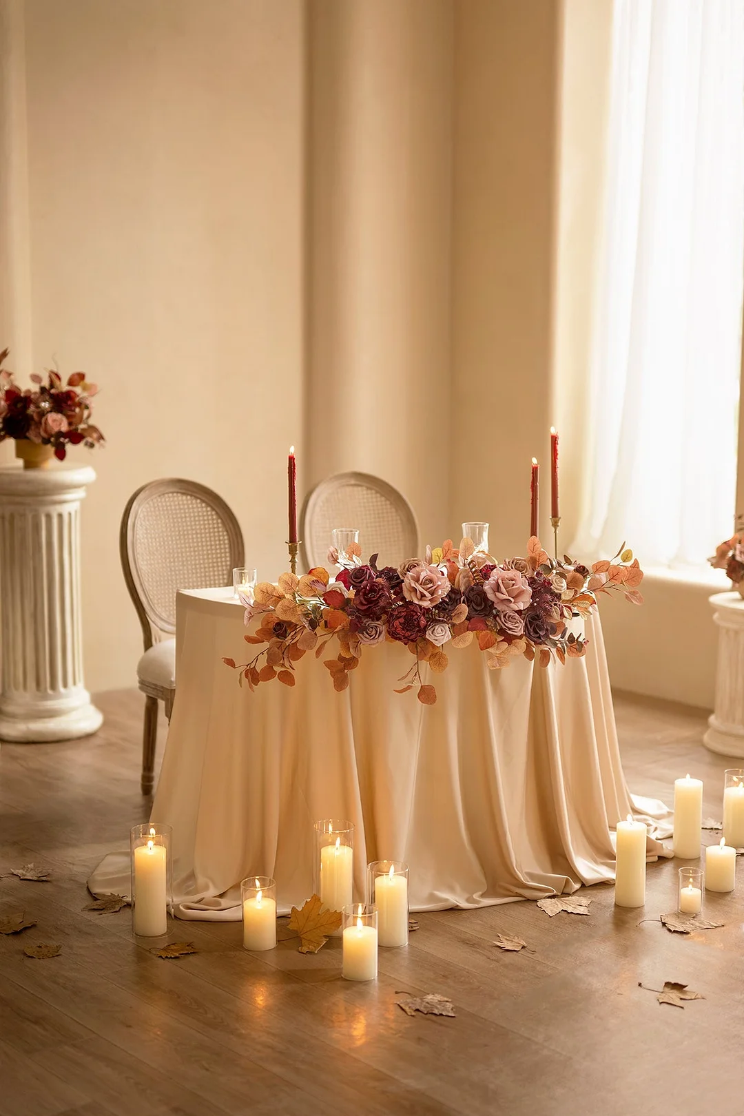 Head Table Floral Swags in Burgundy & Dusty Rose