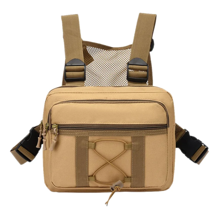 Men Casual Vest Bags Safe Oxford Male Chest Bag for Hiking Travel (Khaki)
