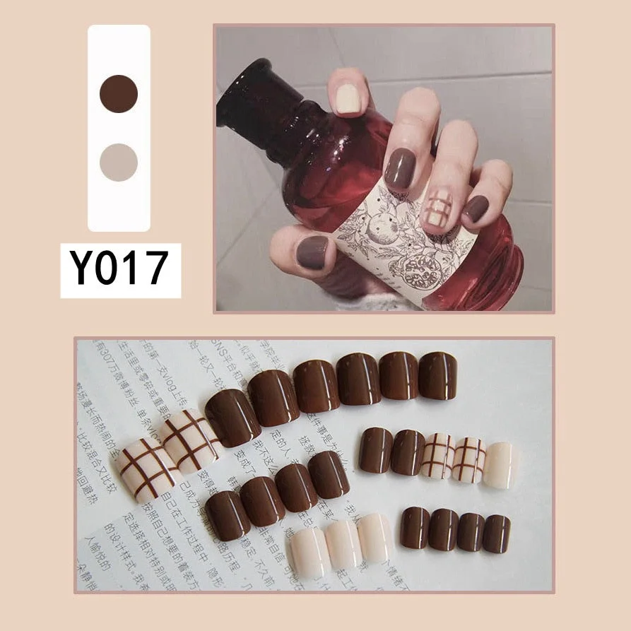 Fashion 24pc/set French Styel Press On False Nail Tips 10 Sizes Fake Nails Full Cover Nail Tips With Nail Adhesive Tab Sticker-Nail Inspo