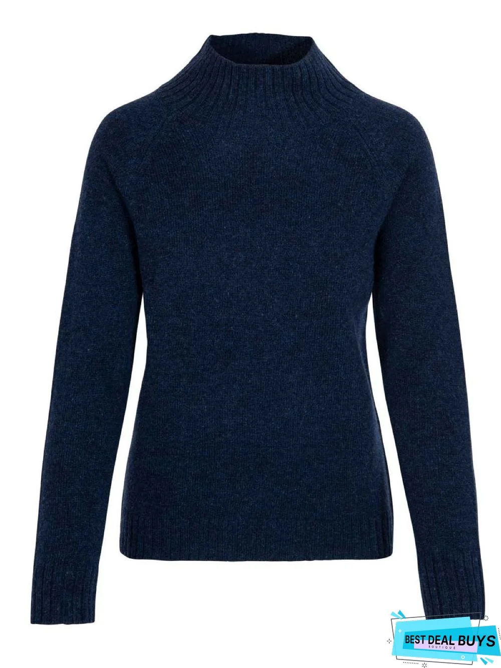 Navy Knitted Solid Long Sleeve Plus Size Sweater