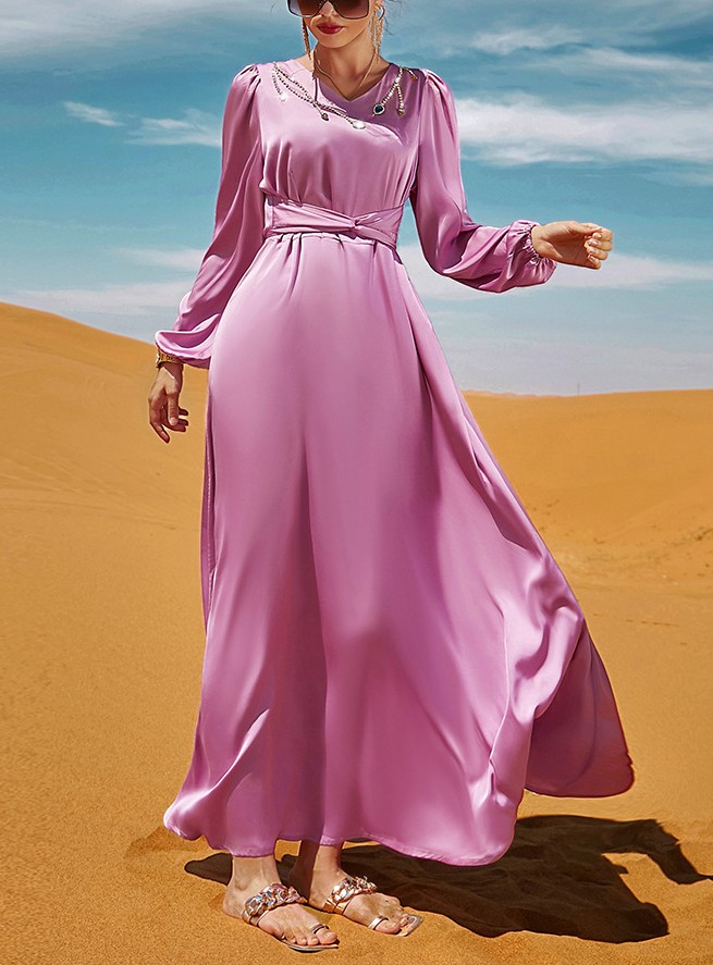 Women's V Neck Long Sleeve Dress with Rhinestones | Oxredo Shop Ramadan Sale