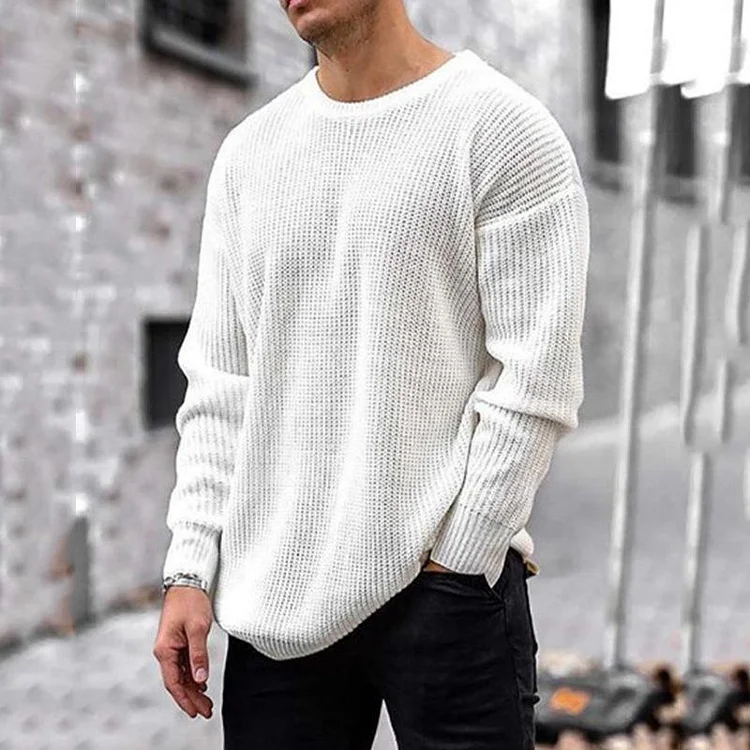 BrosWear Men's Solid Color Fashion Knitted Long Sleeve Sweater