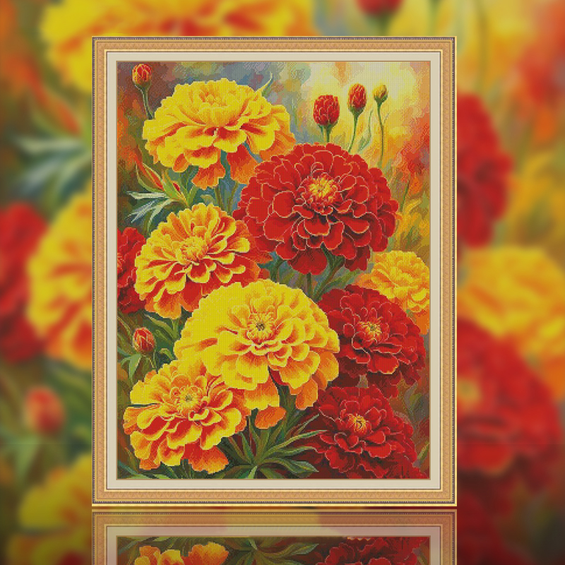 【Fairy Brand】Marigold Full 14CT Pre-stamped Canvas(60*75cm) 111 Colors Egyptian Cotton Cross Stitch