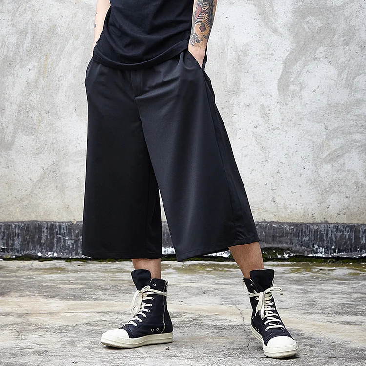 Dawfashion Techwear Streetwear-Spring High-waisted Japanese Dark Casual Wide-leg Cropped Pants-Streetfashion-Darkwear-Techwear