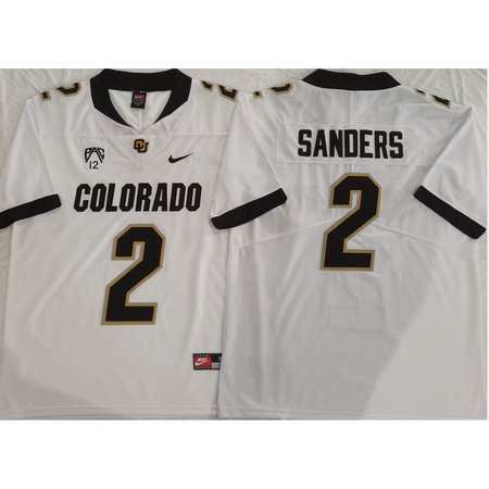 Men's Colorado Buffaloes White #2 Sanders Stitched Jersey 3CBT