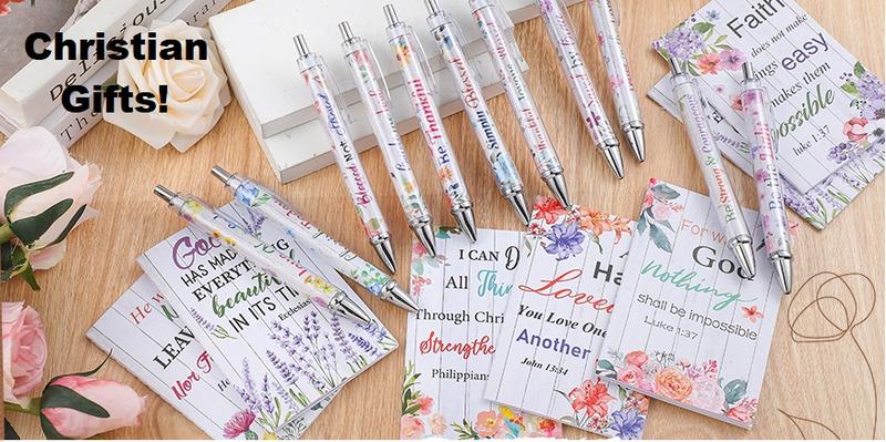 24Pcs Christian Gifts with 12 Motivational Quote Pens and 12 Bible Journal Christian Writing Pens Inspirational Ballpoint Pens Religious Notebooks with Bible Verse Bible Supplies, Gifts for Women Student Teacher, First Holy Communion Gift, Mother's Day