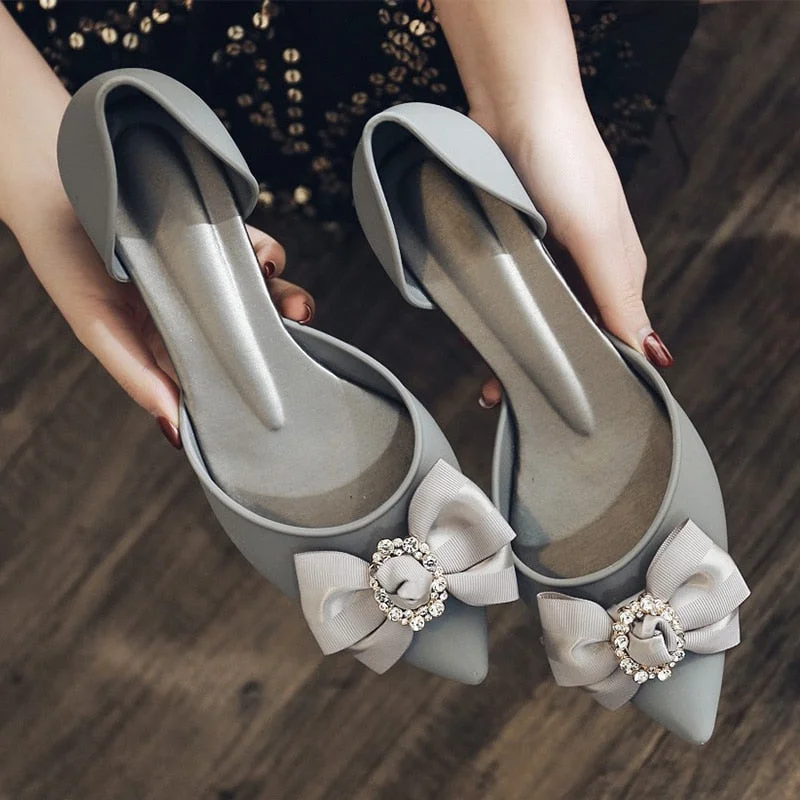Women Shoes Bowtie Two Piece Slip on Pumps Ladies Pointed Toe Shallow Jelly Shoes Mid Heel Comfortable Female Footwear Summer