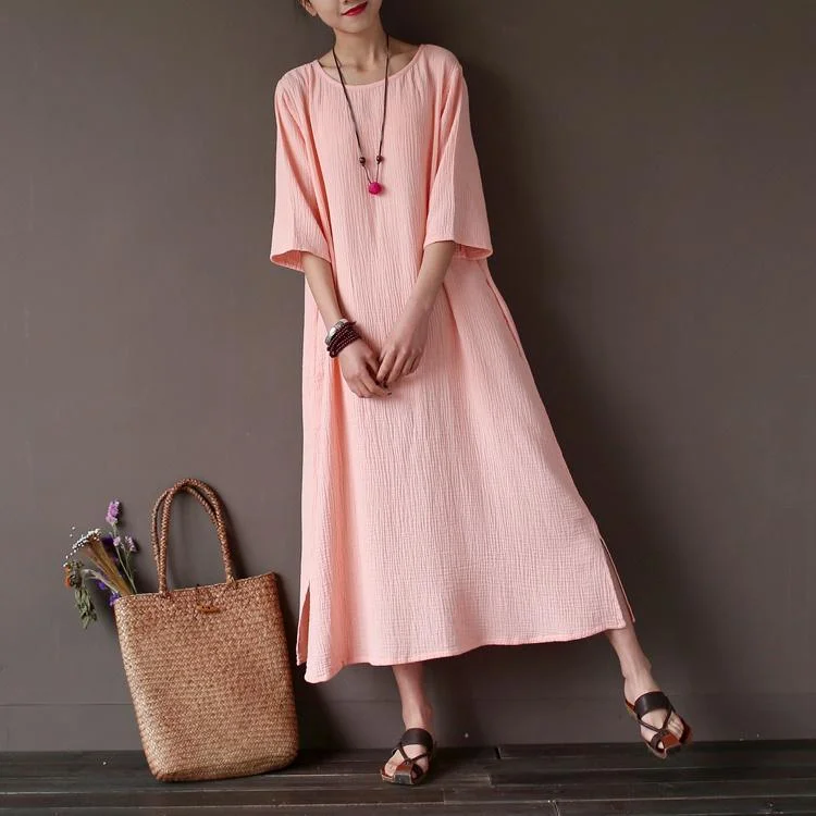 Women Side Open Cotton Summer Clothes For Women Inspiration Pink O-Neck Dresses