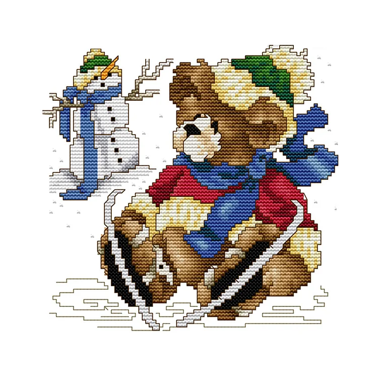 Cartoon Bear1 14CT Printed Cross Stitch Kits (21*21CM) fgoby