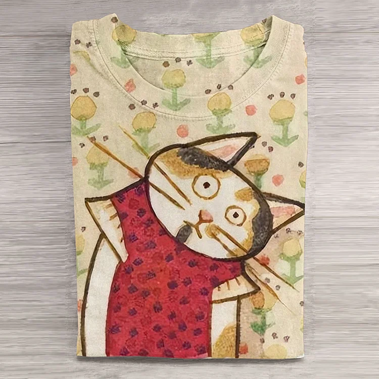 Comstylish Cute Cat Print Long Sleeve T-Shirt