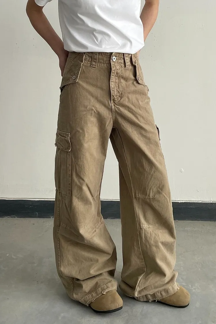 Vintage Cargo Pants for Men Distressed Loose Fit Streetwear Trousers