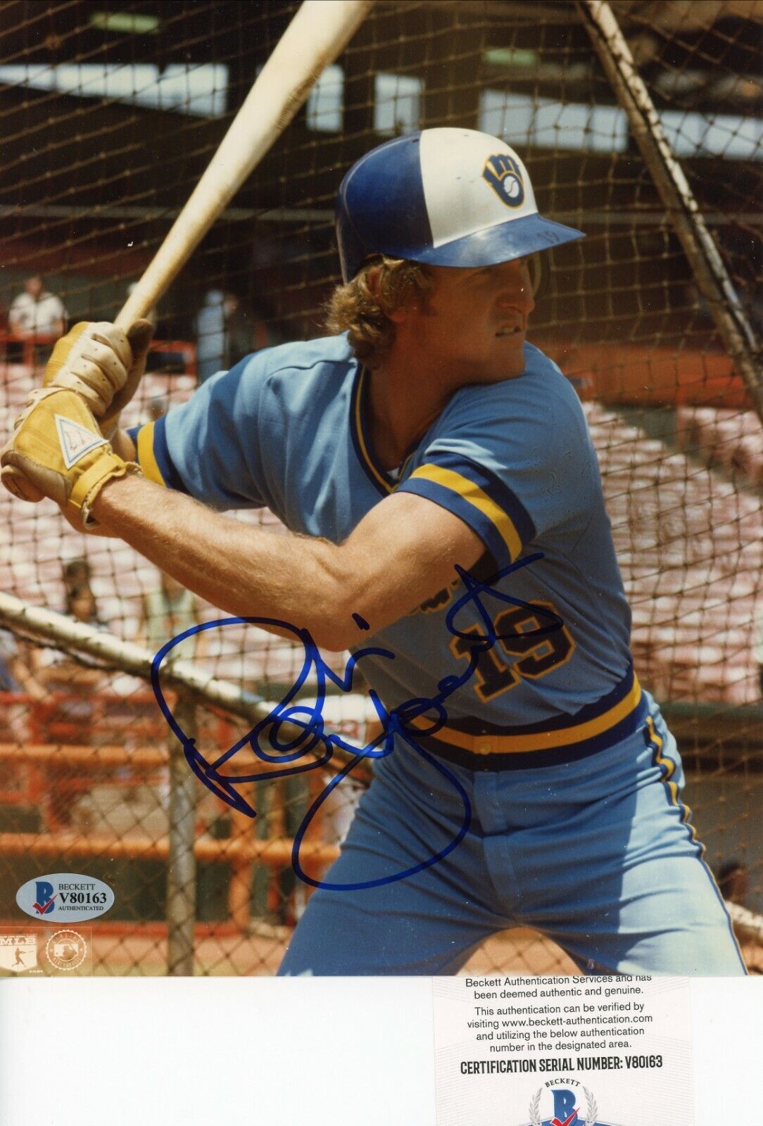 Robin Yount HOF Brewers Signed Autographed 8x10 Glossy Photo Poster painting Beckett BAS