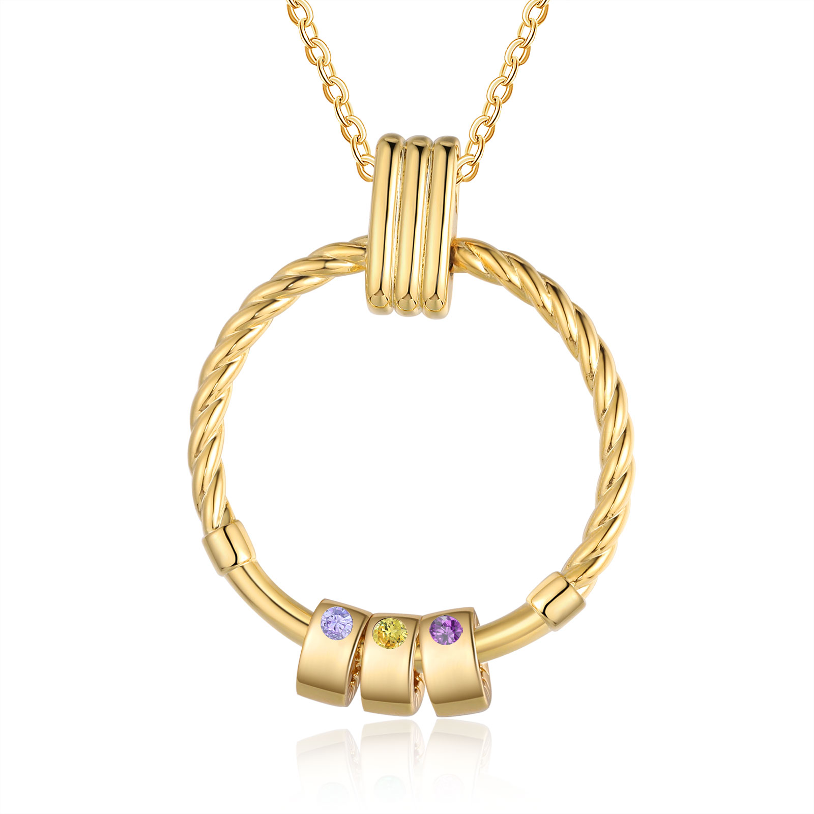 3 Names - Personalised Circle Pendant Necklace Custom Birthstones & Names Necklace Birthday Gift for Her-Jessemade AU