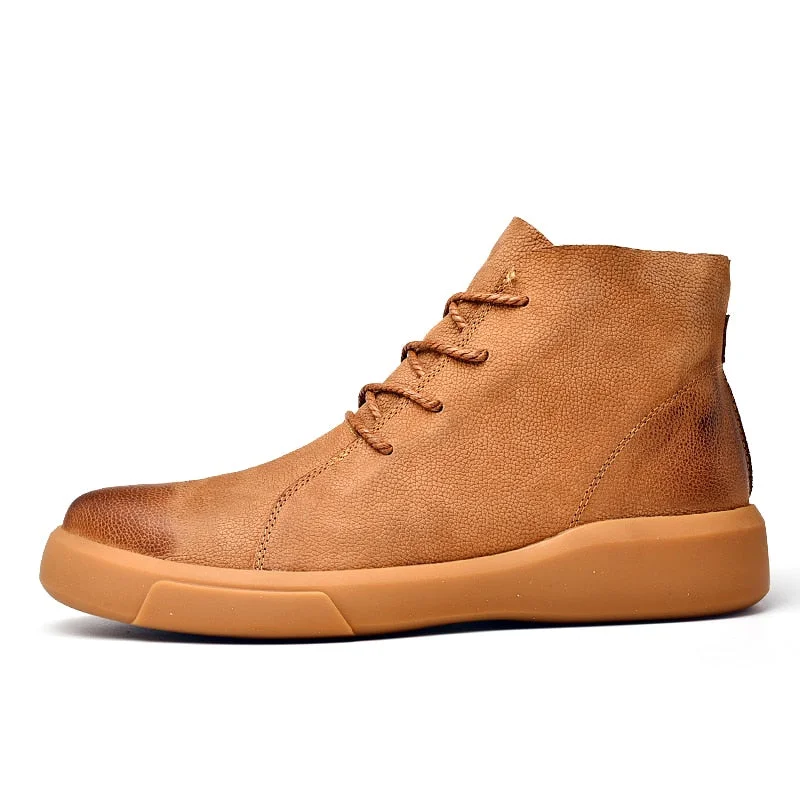 Winter Men Snow Boots Ankle Boots Man Leather Plush Warm Men Motorcycle Boots Autumn Outdoor Man Work Shoes Plus Size 37-47